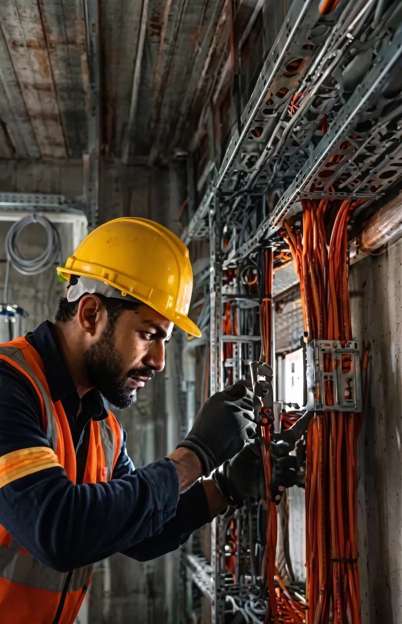 Aadesh Interiors electrician terminating structured cabling and containment on site