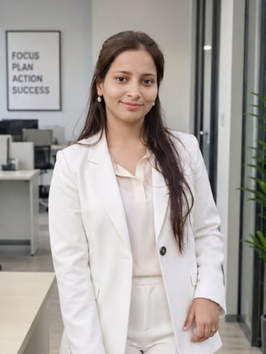 Portrait of Akanksha Jaiswal, Lead of Finance & Banking at Aadesh Interiors, presented in monochrome